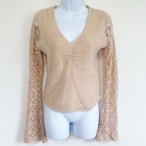 Vintage Reference Point Lambs Wool Crochet Sleeve Sweater Medium